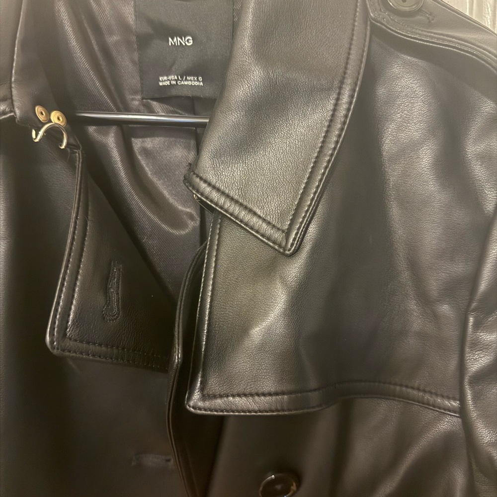 Mango Faux Leather Mid-Length Black Women's Trench Coat - Picture 7 of 7